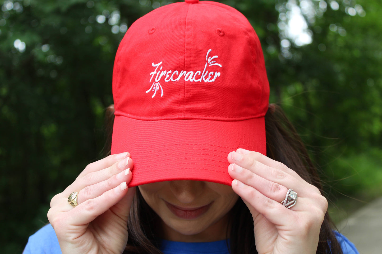 Firecracker Embroidered Red Cap