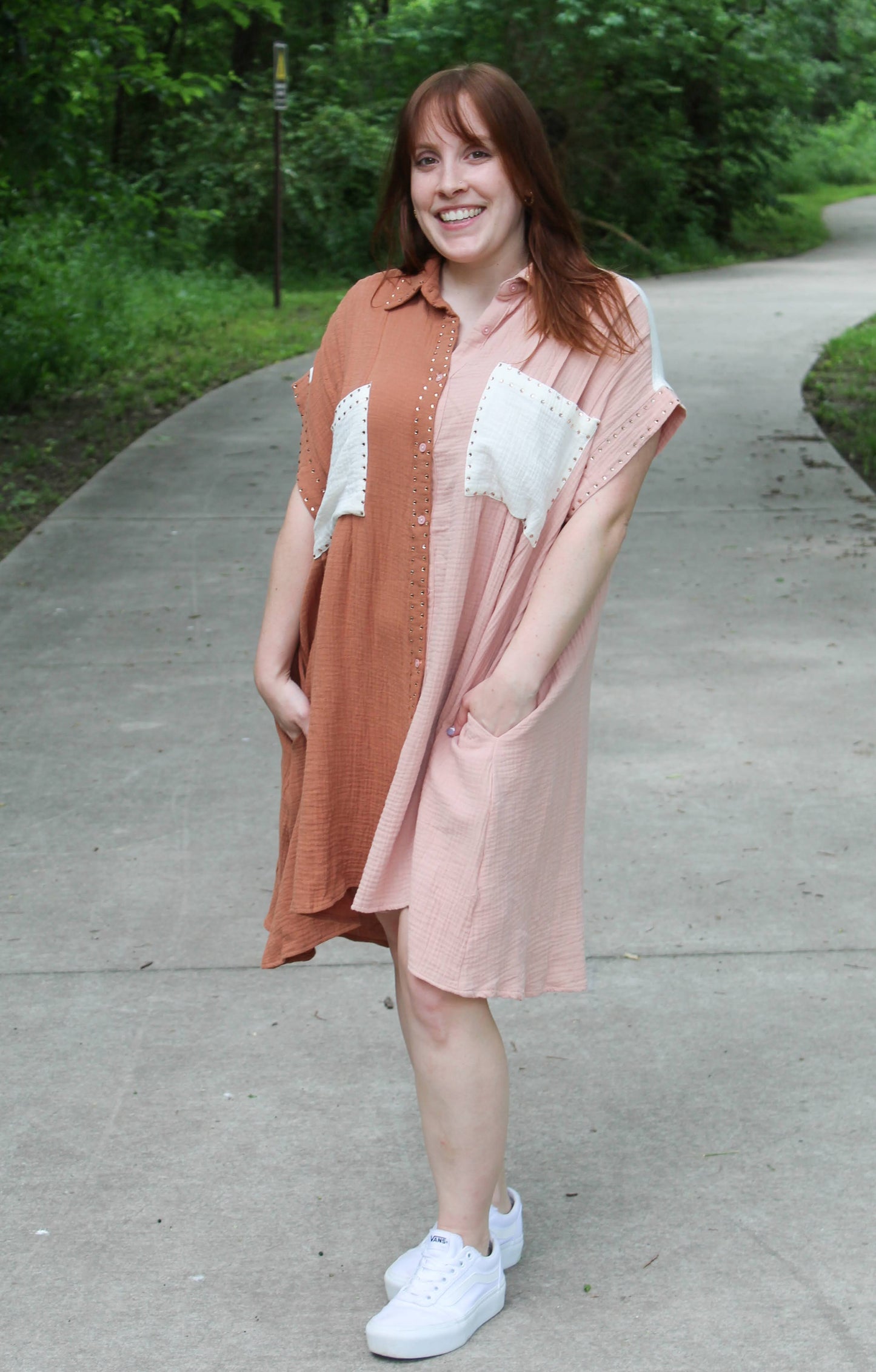Rhinestone Color Block Shirt Dress
