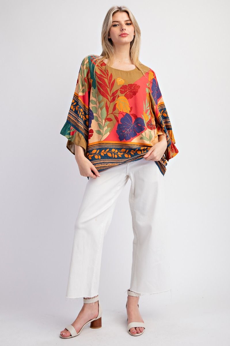 Olive & Camel Floral Top