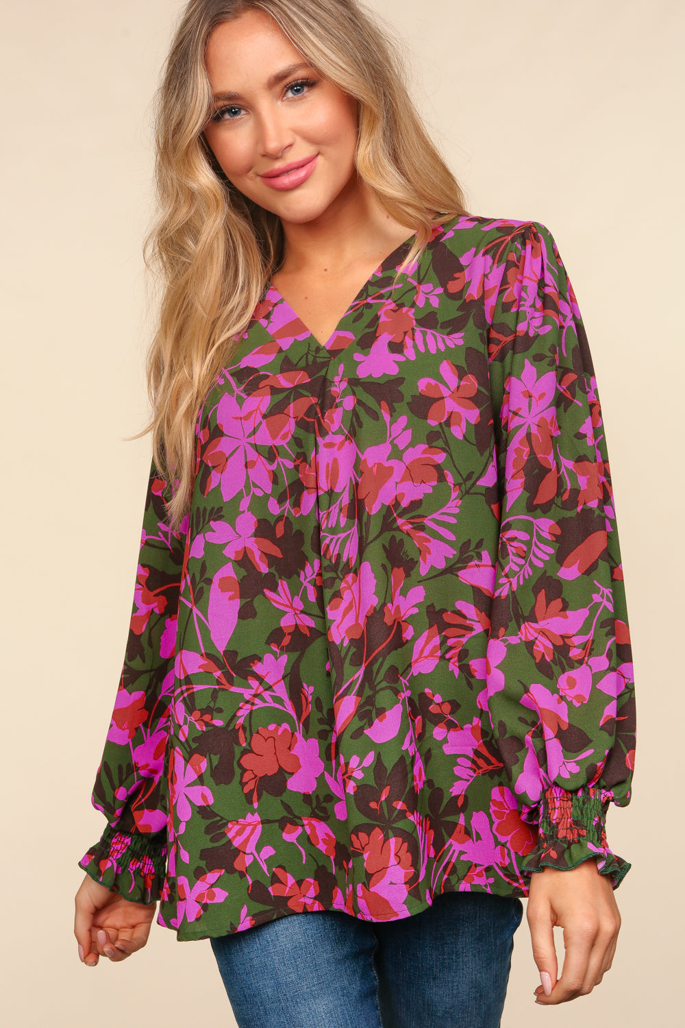 V-Neck Floral Bubble Top