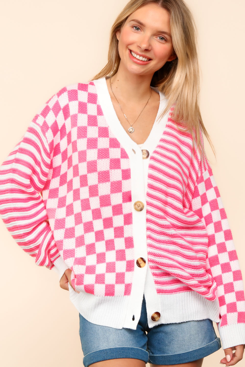 Oversized Checkered Cardigan