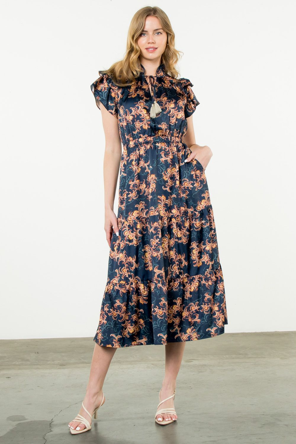 Fluttered Sleeve Tiered Dress