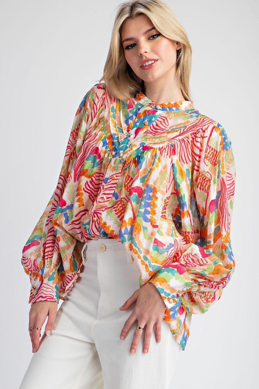 Printed Bubble Sleeve Top