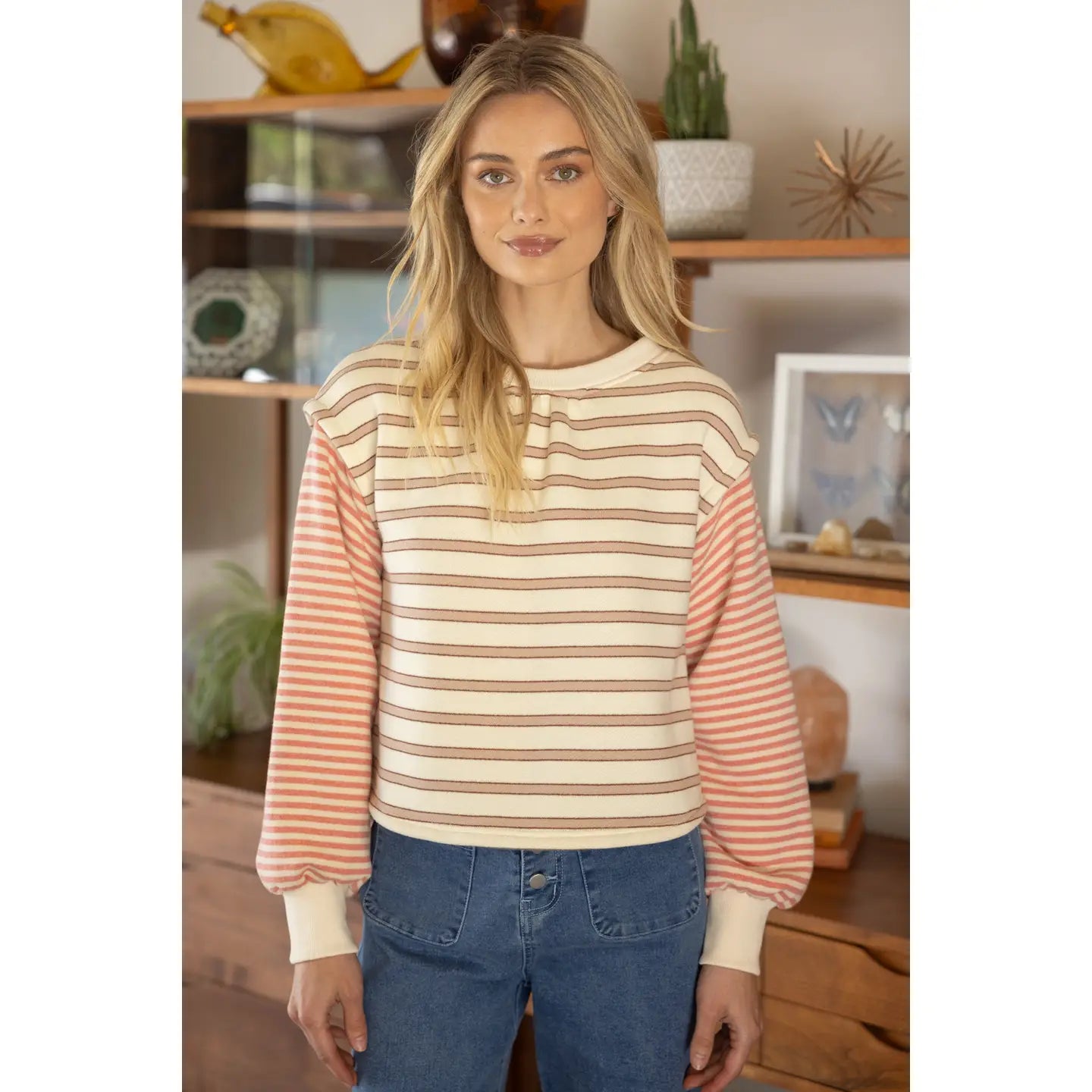 Mixed Striped Long Sleeve Knit Top