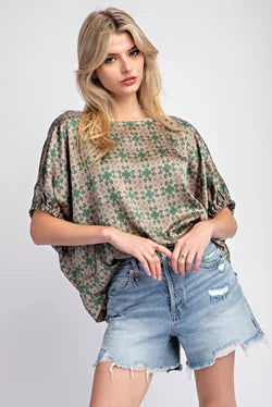Floral Satin Dolman Sleeve Top