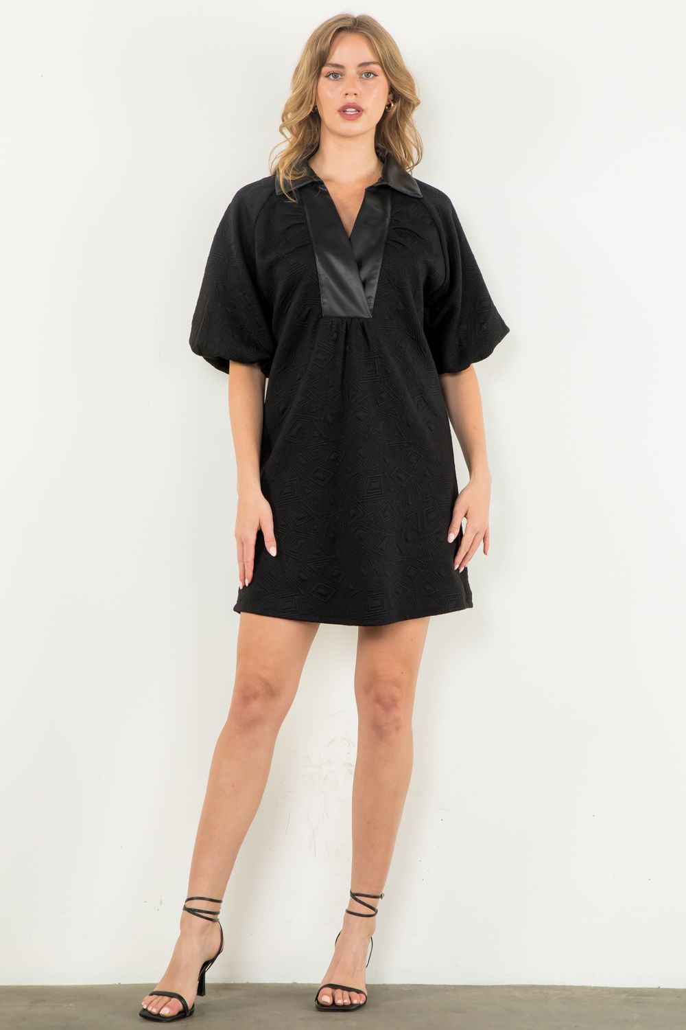 Puff Sleeve Textured Midi Dress