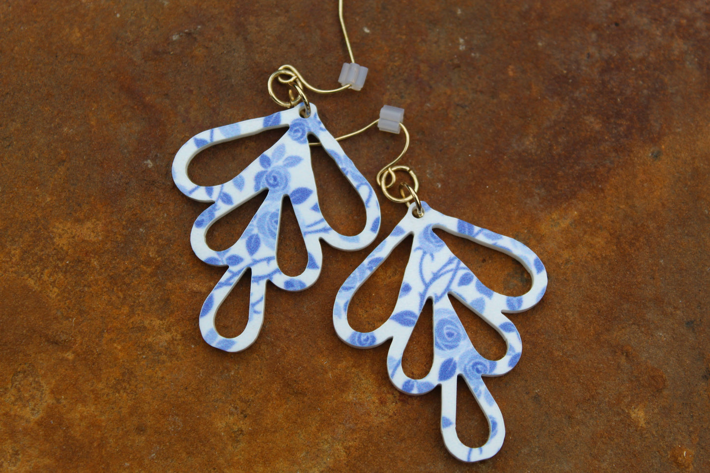 Blue Floral Acrylic Teardrop Earrings