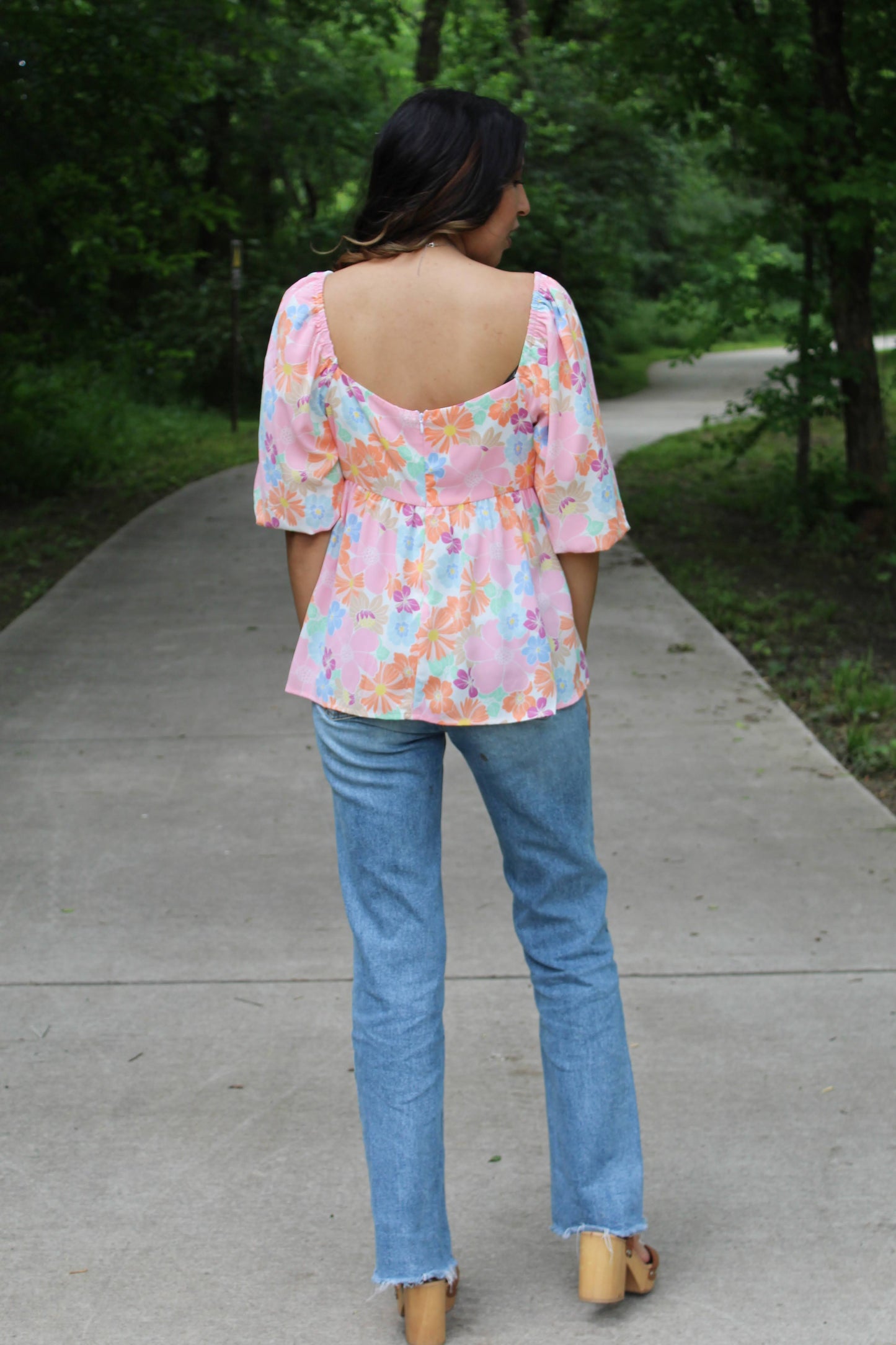 Floral Puff Sleeve Square Neck Babydoll Blouse