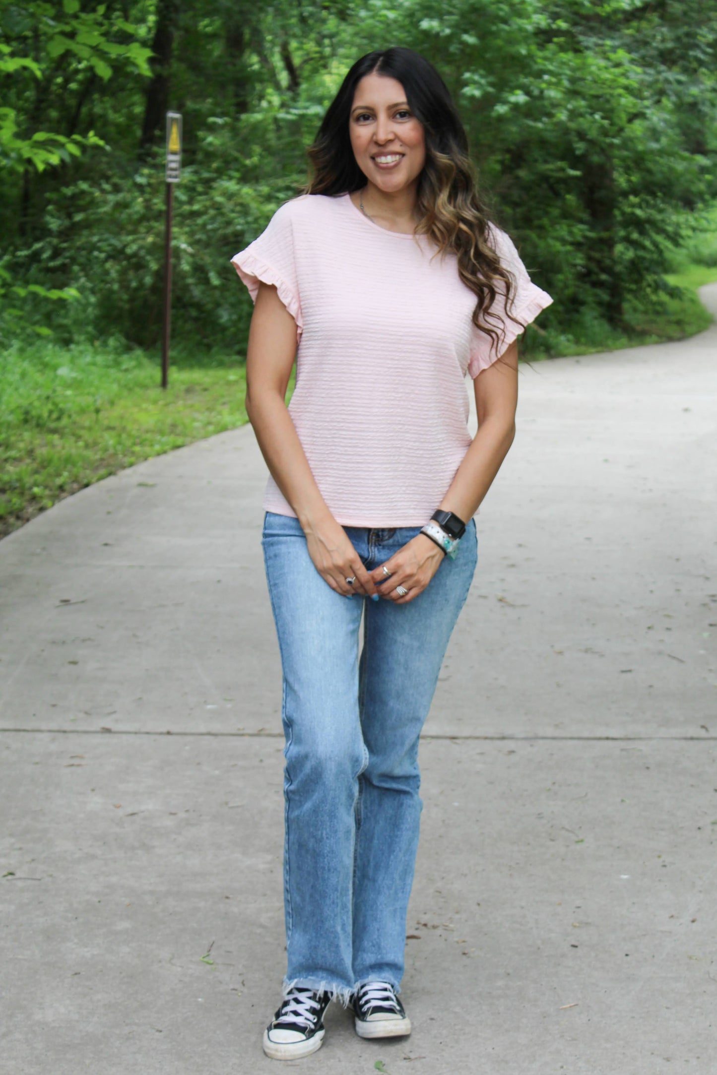 Textured Ruffled Short Sleeve Top