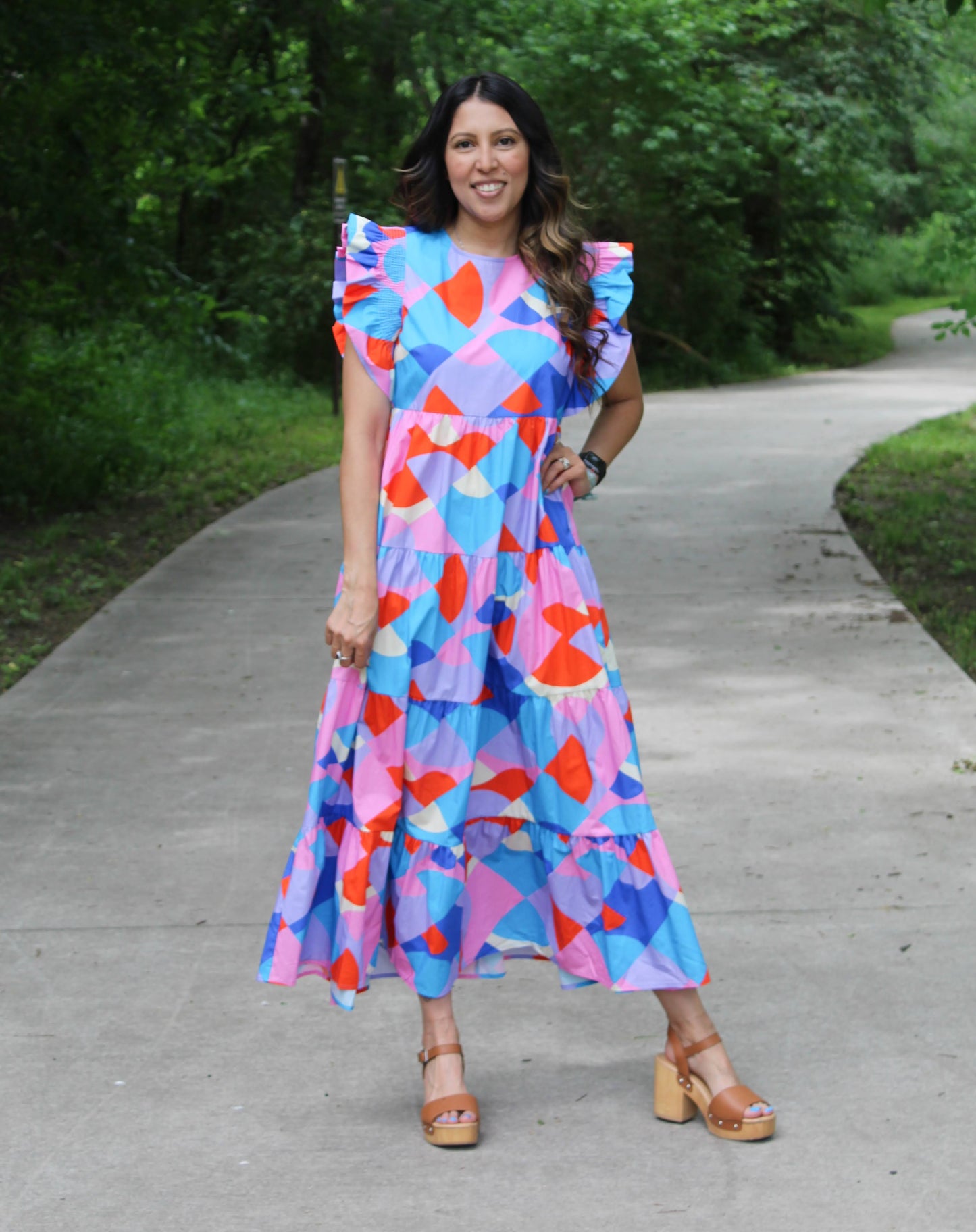 Smocked Ruffle Sleeve Midi Dress