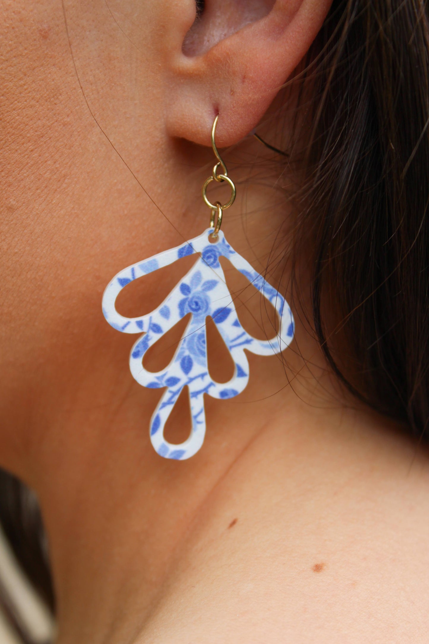 Blue Floral Acrylic Teardrop Earrings