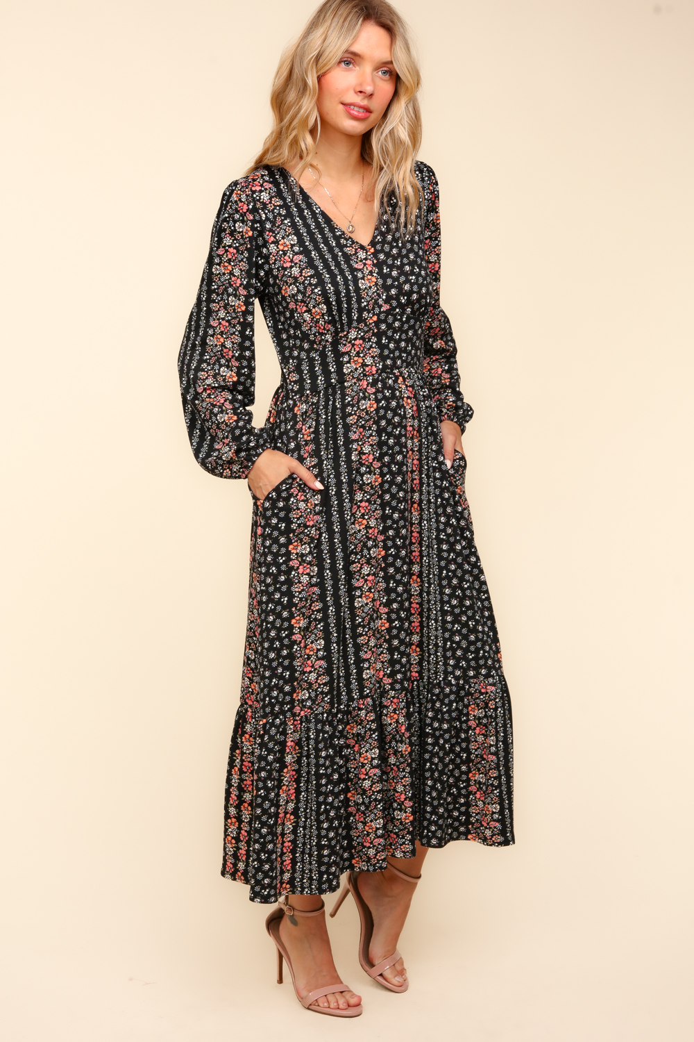 Floral V-Neck Knit Dress