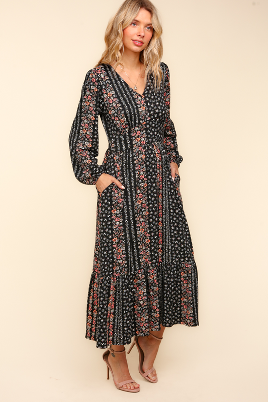 Floral V-Neck Knit Dress