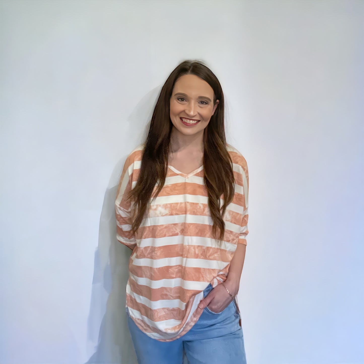 Striped V-Neck Tie Dye Top