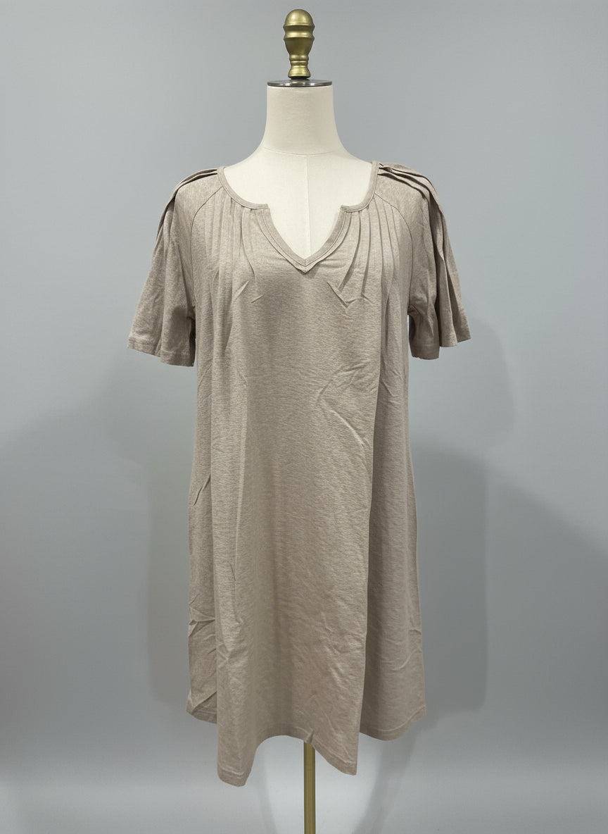 Split Neck Pleated Pockets Dress