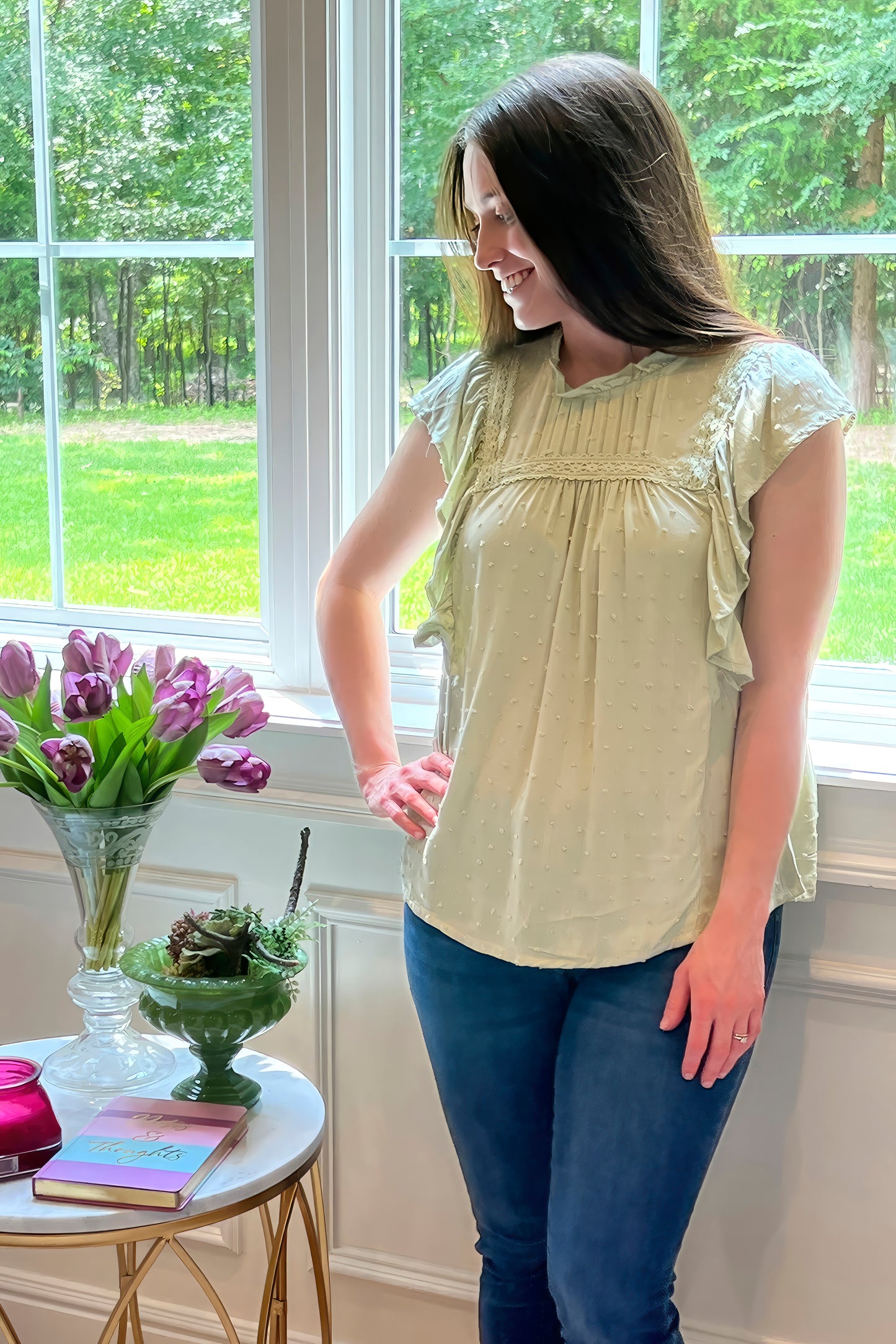 Green Fluttered Sleeve Top