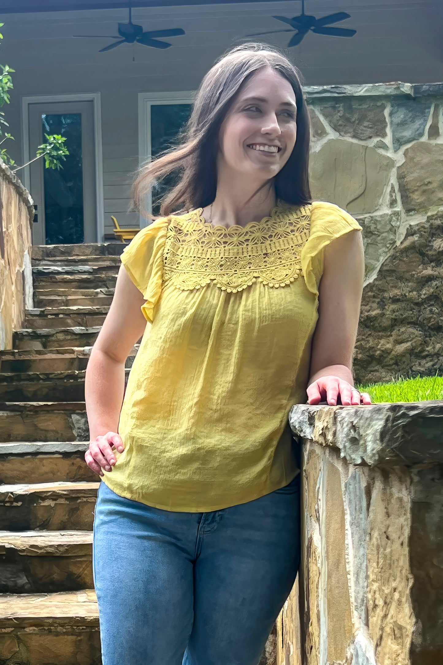 Yellow Top With Lace Detail